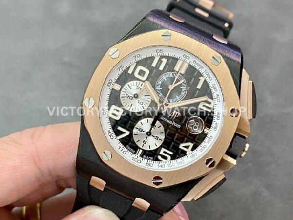 APF Factory Audemars Piguet Royal Oak Offshore Chronograph 26405NR.OO.A002CA.01 44mm Rose Gold/Ceramics Rubber Strap Arabic Numerals Black Dial