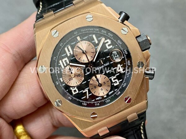 APF Factory Audemars Piguet Royal Oak Offshore Chronograph 26470OR.OO.A125CR.01 42mm Rose Gold Leather Strap Arabic Numerals Rose Gold Eye Black Dial