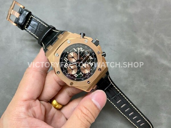 APF Factory Audemars Piguet Royal Oak Offshore Chronograph 26470OR.OO.A125CR.01 42mm Rose Gold Leather Strap Arabic Numerals Rose Gold Eye Black Dial