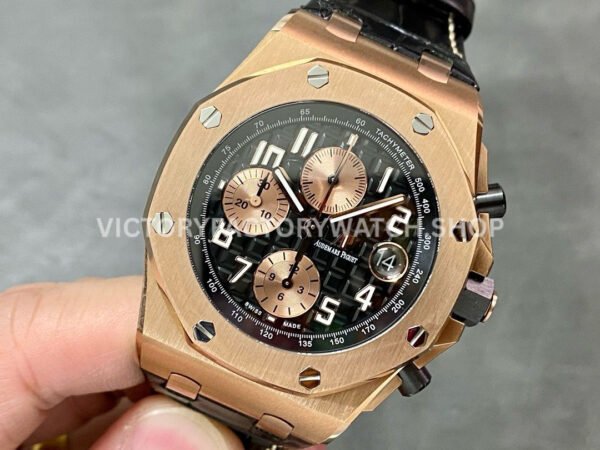 APF Factory Audemars Piguet Royal Oak Offshore Chronograph 26470OR.OO.A125CR.01 42mm Rose Gold Leather Strap Arabic Numerals Rose Gold Eye Black Dial
