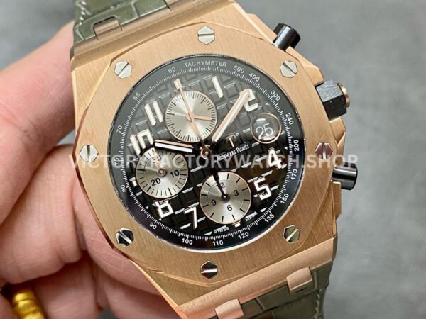 APF Factory Audemars Piguet Royal Oak Offshore Chronograph 26470OR.OO.A125CR.01 42mm Rose Gold Leather Strap Arabic Numerals Silver Eye Black Dial
