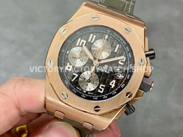 APF Factory Audemars Piguet Royal Oak Offshore Chronograph 26470OR.OO.A125CR.01 42mm Rose Gold Leather Strap Arabic Numerals Silver Eye Black Dial