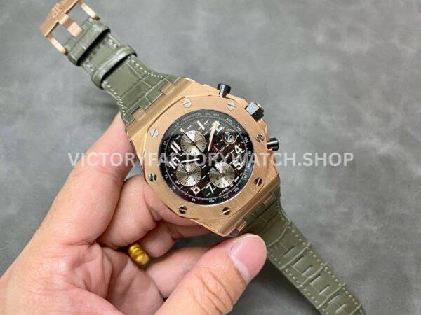 APF Factory Audemars Piguet Royal Oak Offshore Chronograph 26470OR.OO.A125CR.01 42mm Rose Gold Leather Strap Arabic Numerals Silver Eye Black Dial