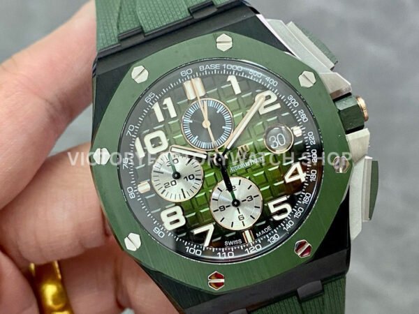 APF Factory Audemars Piguet Royal Oak Offshore Chronograph 26405CE.OO.A056CA.01 44mm Ceramic Rubber Strap Arabic Numerals Green Dial