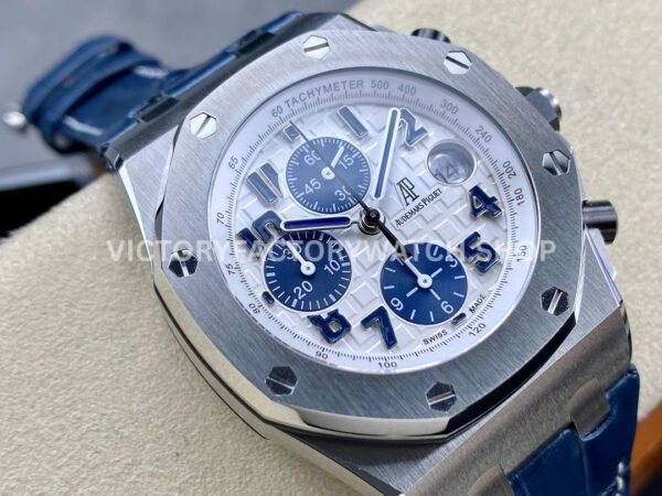 APF Factory Audemars Piguet Royal Oak Offshore Chronograph 26170ST.OO.D305CR.01 42mm Steel Leather Strap Blue Eye White Dial