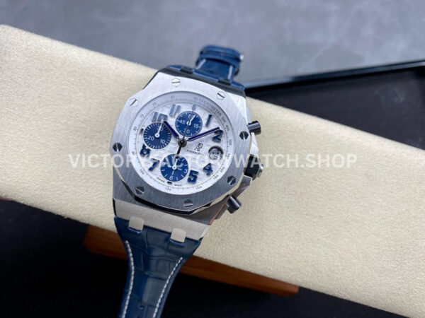 APF Factory Audemars Piguet Royal Oak Offshore Chronograph 26170ST.OO.D305CR.01 42mm Steel Leather Strap Blue Eye White Dial