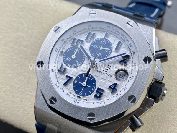 APF Factory Audemars Piguet Royal Oak Offshore Chronograph 26170ST.OO.D305CR.01 42mm Steel Leather Strap Blue Eye White Dial