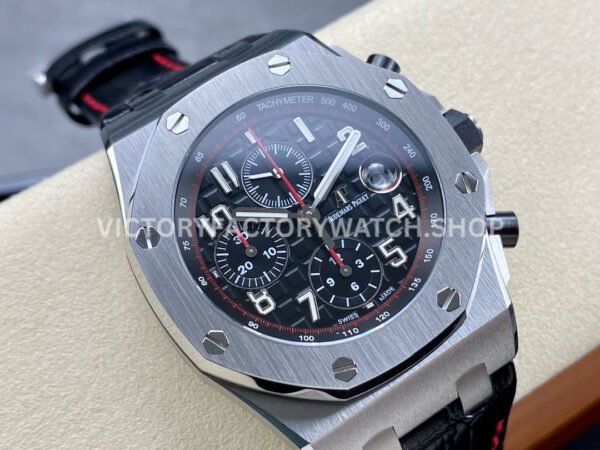 APF Factory Audemars Piguet Royal Oak Offshore V (4) APF Factory Audemars Piguet Royal Oak Offshore Vampire Chronograph 26470ST.OO.A101CR.01 42mm Steel Leather Strap Arabic Numerals Black Dial