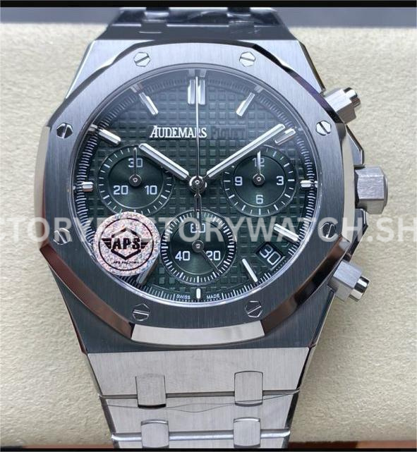 APS Factory Audemars Piguet Royal Oak Chronograph 26240ST.OO.1320ST.08 41mm Full Ste APS 26240ST green dial steel chronograph