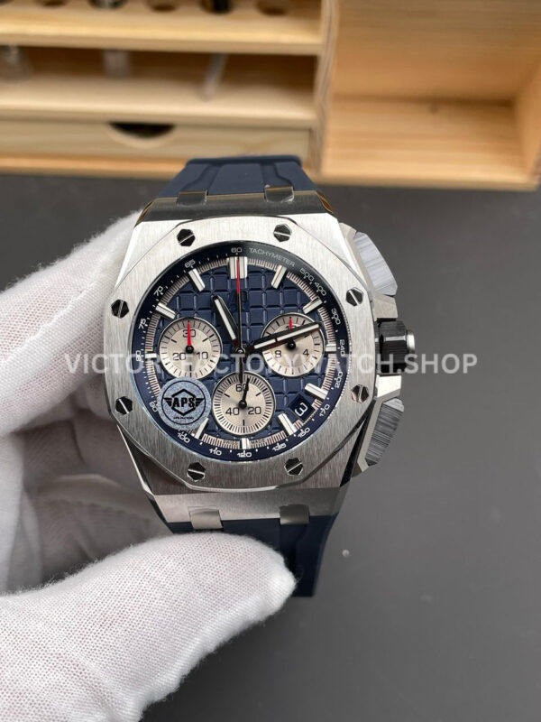APS Factory Audemars Piguet Royal Oak Offshore Chronograph 26420TI.OO.A027CA.01 43mm Rubber Strap Blue Dial (4) APS 26420TI titanium blue dial offshore