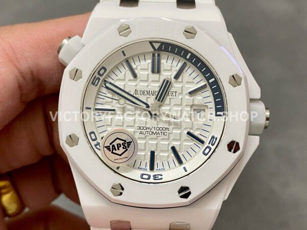 APS 15707 white ceramic silver dial