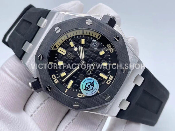 APS Factory Audemars Piguet Royal Oak Offshore Diver 15720CN.OO.A0 ( (6) APS Factory Audemars Piguet Royal Oak Offshore Diver 15720CN.OO.A002CA.01 42mm White Gold Rubber Strap Black Dial