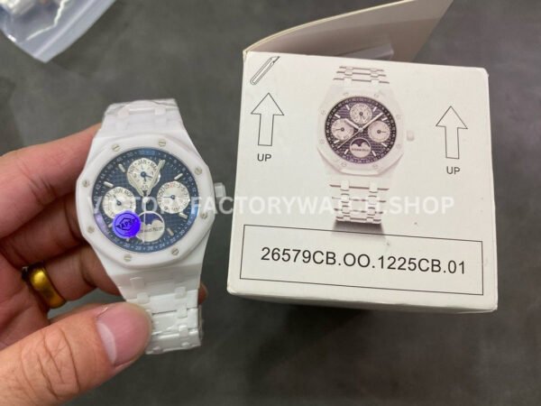 APS Factory Audemars Piguet Royal Oak Perpetual Calendar Selfeinding 41mm 26579CB.OO.1225CB.01 Full White Ceramic Blue Dial