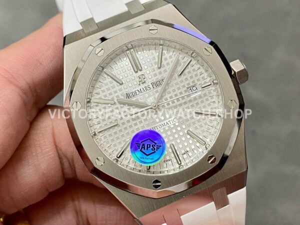 APS Factory Audemars Piguet Royal Oak Selfwinding 41mm 15400ST.OO.1220ST.04 Rubbe (5) APS Factory Audemars Piguet Royal Oak Selfwinding 41mm 15400ST.OO.1220ST.04 Rubber Strap Silver Dial