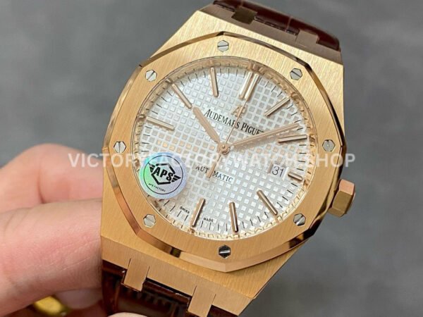 APS Factory Counterweight Audemars Piguet Royal Oak Selfwi ( APS Factory Counterweight Audemars Piguet Royal Oak Selfwinding 41mm 15400OR.OO.D088CR.01 Rose Gold Leather Strap Silver Dial