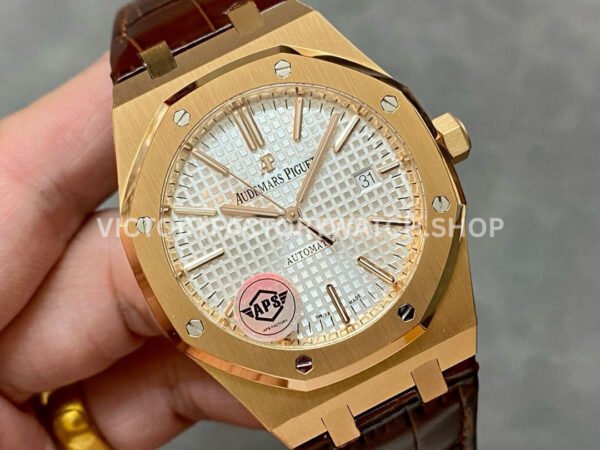 APS Factory Counterweight Audemars Piguet Royal Oak Selfwi ( (4) APS Factory Counterweight Audemars Piguet Royal Oak Selfwinding 41mm 15400OR.OO.D088CR.01 Rose Gold Leather Strap Silver Dial