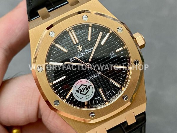 APS Factory Counterweight Audemars Piguet Royal Oak Selfwin ( (6) APS Factory Counterweight Audemars Piguet Royal Oak Selfwinding 41mm 15400OR.OO.D002CR.01 Rose Gold Leather Strap Black Dial