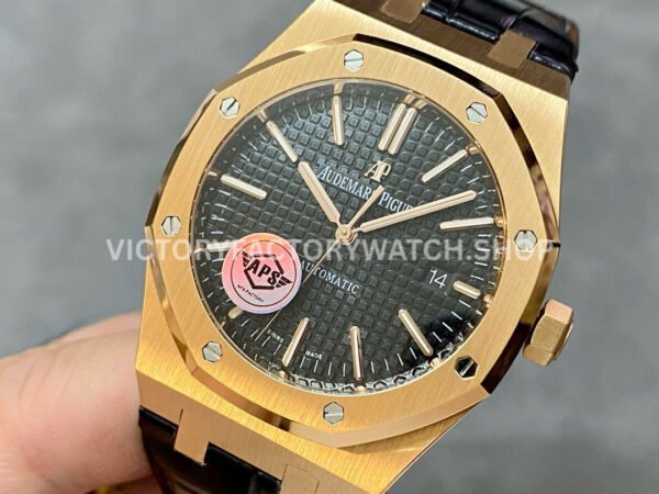 APS Factory Counterweight Audemars Piguet Royal Oak Selfwin ( (9) APS Factory Counterweight Audemars Piguet Royal Oak Selfwinding 41mm 15400OR.OO.D002CR.01 Rose Gold Leather Strap Black Dial