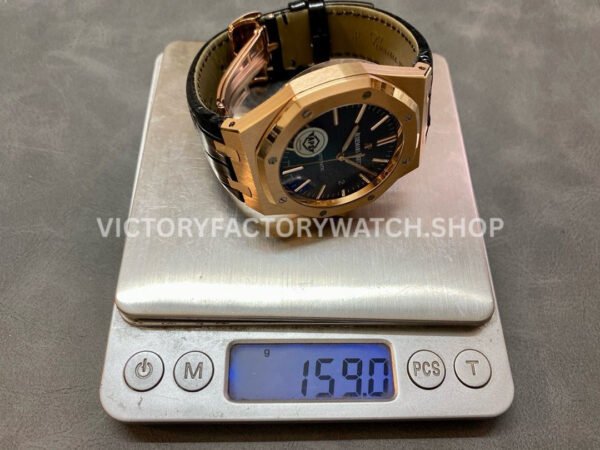 APS Factory Counterweight Audemars Piguet Royal Oak Selfwinding 41mm 1540 ( (4) APS Factory Counterweight Audemars Piguet Royal Oak Selfwinding 41mm 15400OR Rose Gold Leather Strap Blue Dial