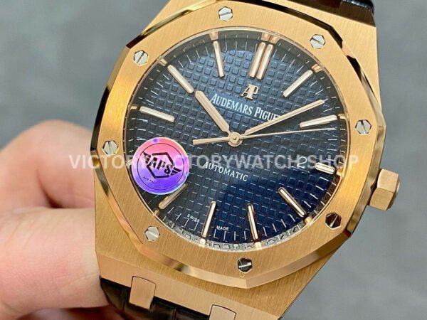 APS Factory Counterweight Audemars Piguet Royal Oak Selfwinding 41mm 1540 ( (7) APS Factory Counterweight Audemars Piguet Royal Oak Selfwinding 41mm 15400OR Rose Gold Leather Strap Blue Dial
