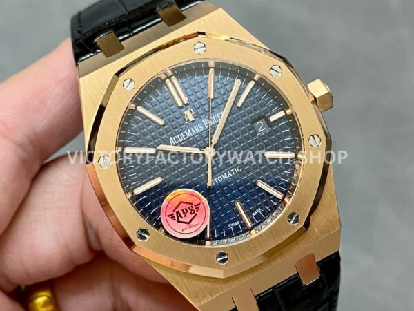 APS Factory Counterweight Audemars Piguet Royal Oak Selfwinding 41mm 1540 ( (8) APS Factory Counterweight Audemars Piguet Royal Oak Selfwinding 41mm 15400OR Rose Gold Leather Strap Blue Dial