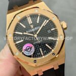 APS Factory Counterweight Audemars Piguet Royal Oak Selfwinding 41mm 15400 Rose Gold Rubber Strap Black Dial