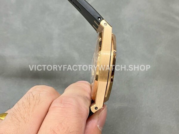 APS Factory Counterweight Audemars Piguet Royal Oak Selfwinding 41mm 15400 Rose Gold Rubber Strap Black Dial