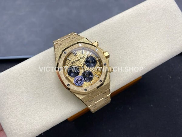 APS Factory Frosted Audemars Piguet Royal Oak Chronograph 26240BA.GG.1324BA.01 41mm Full Frosted Yellow Gold Black Eye Yellow Gold Dial