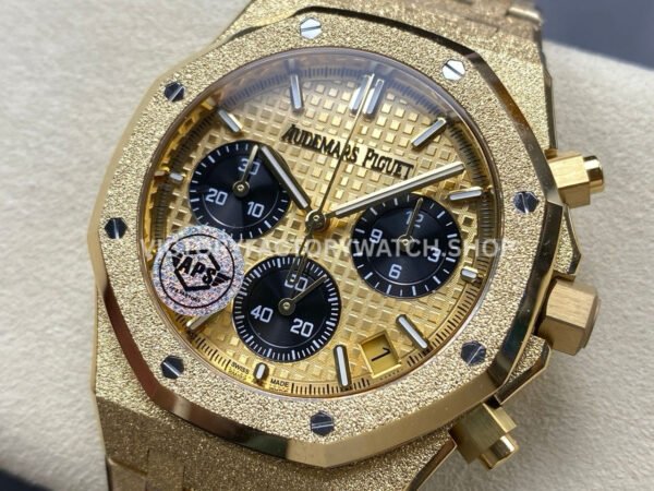 APS Factory Frosted Audemars Piguet Royal Oak Chronograph 26240BA.GG.1324BA.01 41mm Full Frosted Yellow Gold Black Eye Yellow Gold Dial