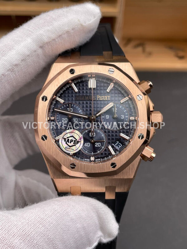 APS Factory Audemars Piguet Royal Oak Chronograph 26240OR.OO.1320OR.01 41mm Rubber Strap Rose Gold Blue Dial