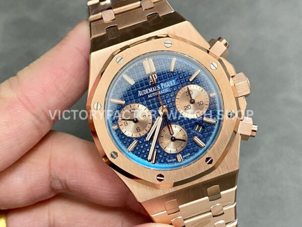 BF Factory Audemars Piguet Royal Oak Chronograph 26239OR.OO.1220OR.01 41mm Full Rose Gold Blue Dial
