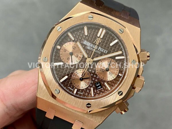 BF Factory Audemars Piguet Royal Oak Chronograph 26239OR.OO.D821CR.01 41mm Rose Gold Rubber Strap Brown Dial