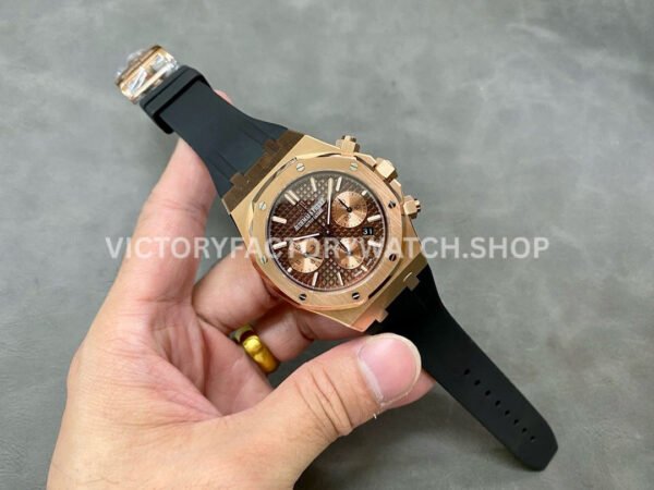 BF Factory Audemars Piguet Royal Oak Chronograph 26239OR.OO.D821CR.01 41mm Rose Gold Rubber Strap Brown Dial
