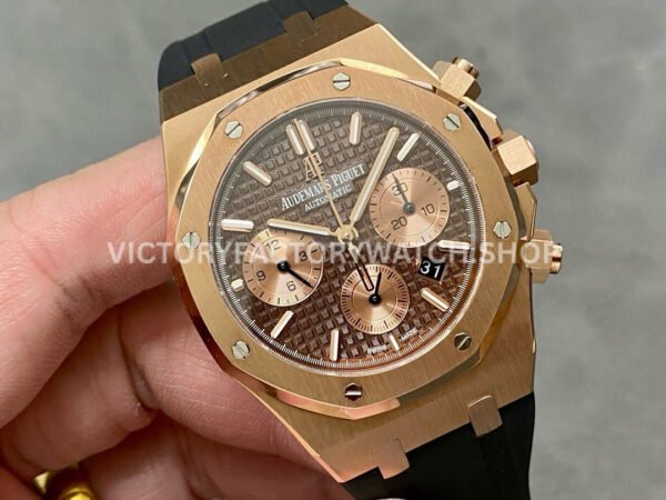 BF Factory Audemars Piguet Royal Oak Chronograph 26239OR.OO.D821CR.01 41mm Rose Gold Rubber Strap Brown Dial