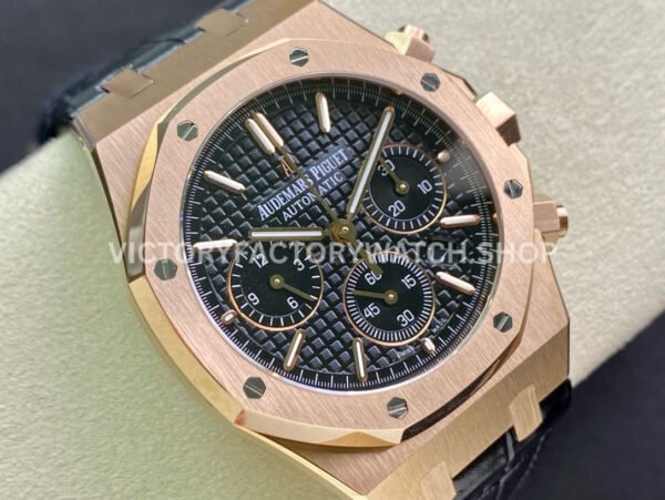 BF Factory Audemars Piguet Royal Oak Chronograph 26240OR.OO.D002CR.02 41mm Rose Gold Leather Strap Black Dial