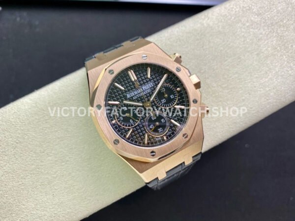 BF Factory Audemars Piguet Royal Oak Chronograph 26240OR.OO.D002CR.02 41mm Rose Gold Leather Strap Black Dial
