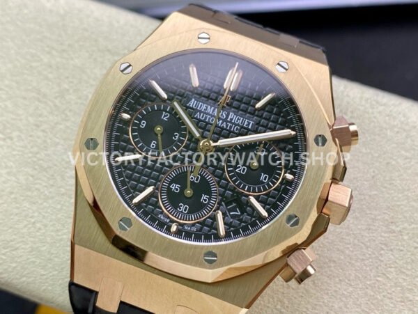 BF Factory Audemars Piguet Royal Oak Chronograph 26240OR.OO.D002CR.02 41mm Rose Gold Leather Strap Black Dial