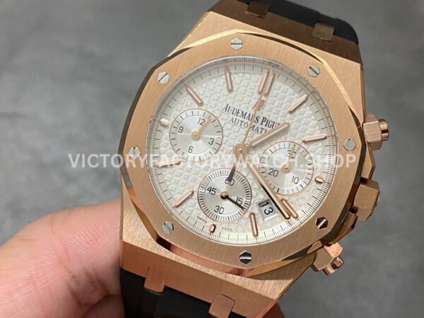 BF Factory Audemars Piguet Royal Oak Chronograph 26320OR.OO.1220OR.02 41mm Rose Gold Rubber Strap White Dial