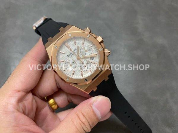 BF Factory Audemars Piguet Royal Oak Chronograph 26320OR.OO.1220OR.02 41mm Rose Gold Rubber Strap White Dial
