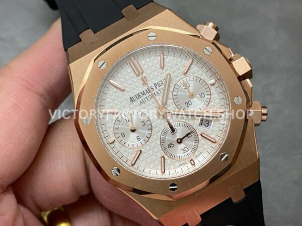 BF Factory Audemars Piguet Royal Oak Chronograph 26320OR.OO.1220OR.02 41mm Rose Gold Rubber Strap White Dial