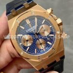 BF Factory Audemars Piguet Royal Oak Chronograph 26331OR.OO.D315CR.01 41mm Rose Gold Leather Strap Blue Dial
