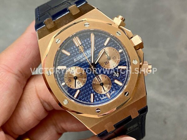 BF Factory Audemars Piguet Royal Oak Chronograph 26331OR.OO.D315CR.01 41mm Rose Gold Leather Strap Blue Dial
