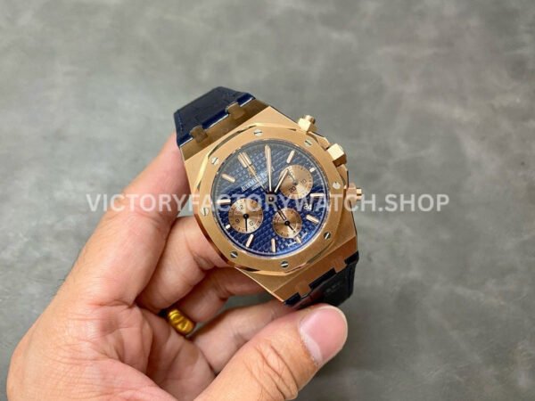 BF Factory Audemars Piguet Royal Oak Chronograph 26331OR.OO.D315CR.01 41mm Rose Gold Leather Strap Blue Dial