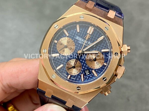 BF Factory Audemars Piguet Royal Oak Chronograph 26331OR.OO.D315CR.01 41mm Rose Gold Leather Strap Blue Dial