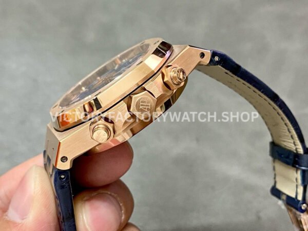 BF Factory Audemars Piguet Royal Oak Chronograph 26331OR.OO.D315CR.01 41mm Rose Gold Leather Strap Blue Dial