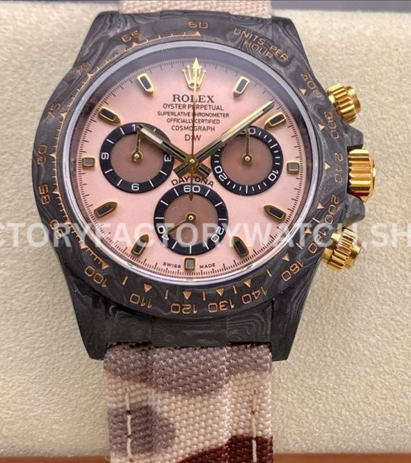 DIW Factory Rolex Daytona Limited Edition 116500 40mm Carbon Fiber Artificial Fiber Woven Strap Pink Dial