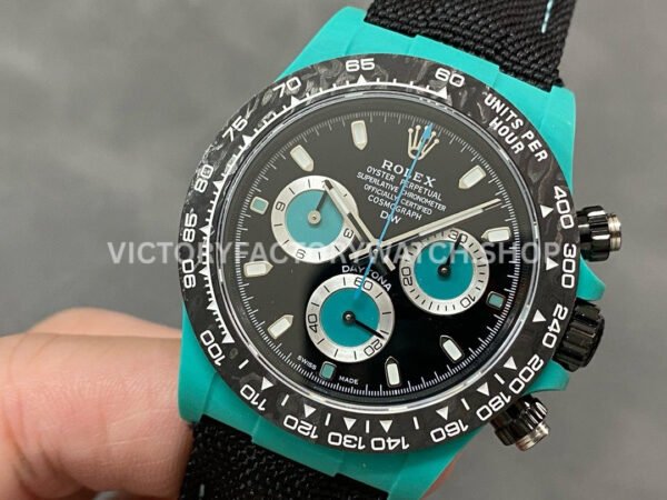 DIW Factory Rolex Daytona Limited Edition 116500 40mm Light Blue Carbon Fiber Artificial Fiber Woven Strap Light Blue Eye Black Dial