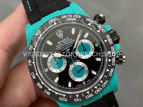 DIW Factory Rolex Daytona Limited Edition 116500 40mm Light Blue Carbon Fiber Artificial Fiber Woven Strap Light Blue Eye Black Dial