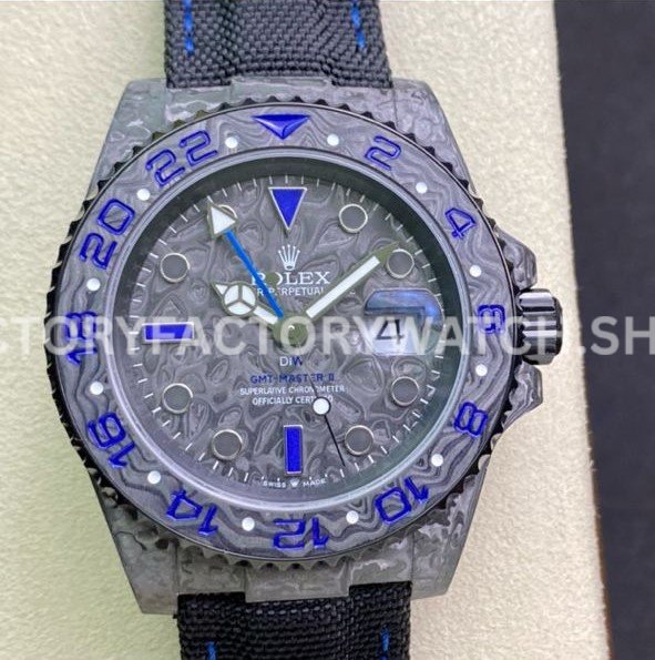 DIW Factory Rolex GMT-Master II 126710 Limited Edition 40mm Blue Word Carbon Fiber Artificial Fiber Woven Strap Blue Carbon Fiber Dial
