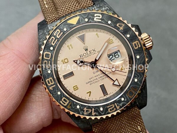 DIW Factory Rolex GMT-Master II 126710 Limited Edition 40mm Gold Word Carbon Fiber Artificial Fiber Woven Strap Arabic Number Gold Dial
